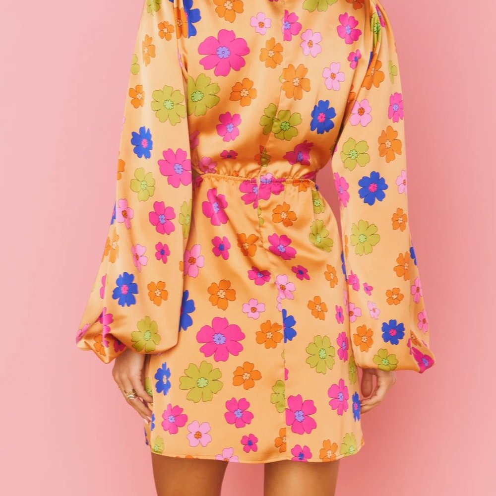 NWT Show Me Your Mumu Go Out Cut Out Mini Dress Poppin Poppy Floral - Picture 2 of 3